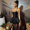 Elegant Metal Rings Backless Halter Bandage Party Puffy Mini Dress