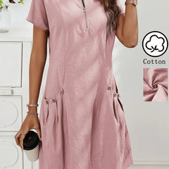 Women's Zipper Double-Pocket Summer Casual Dress