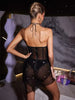 Luxury Strapless Solid Sleeveless See Through Diamond Evening Short Mini Dress