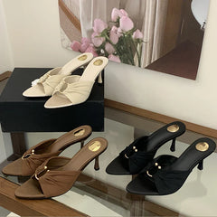 Designer Hollow Out Slippers Pointed Toe Thin Heel