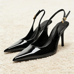 Metal Buckle Straps Patent Leather High Heel