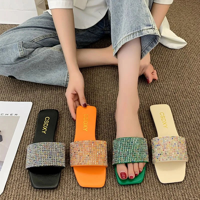 Glitter Slides Flat Shoes