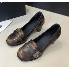 Black Vintage Thick Heel