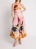 Elegant Print Round Neck Sleeveless Hollow Out High Waist Slim Pleated Midi Dress