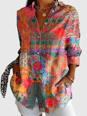 Women's Vibrant Artistic Button-Up Blouse