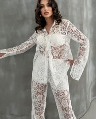Loose Long Sleeve Shirt With High Waist Wide Pants Streetwear Two Pieces Set