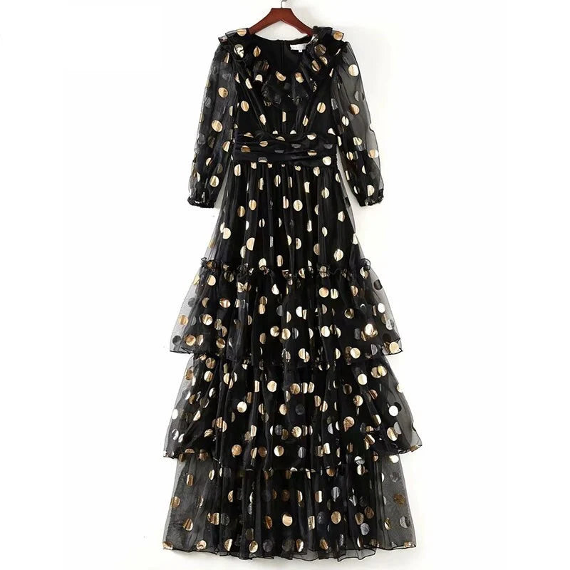Dot Printed Party Long Maxi Dress
