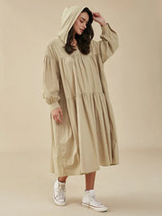 Solid Loose Hooded Pocket Long Sleeve Casual Dress
