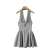 Casual Pleated Ruched Halter Backless Swing Ball Slim Low Waist Mini Dress