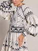 Casual Stand Collar Lantern Sleeve High Waist Patchwork Belt Printing Vintage Mini Dress