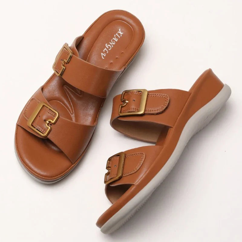 Comfort Soft Thick Bottom Sandals Open Toe Buckle Wedges Slide Sandals Casual Concise Beach Shoes
