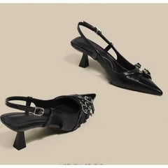 Black Fashionable Pointed Toe Shallow Mouth High-heeled Shoes
