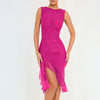 Elegant Cross-Border Mesh Tight-fitting Backless Irregular Pleated Midi Dress
