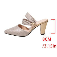 Pointed Toe Square Root Rhinestone Decoration and Elegant Shoes
