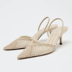 Mesh Woven Design Thin High Heel