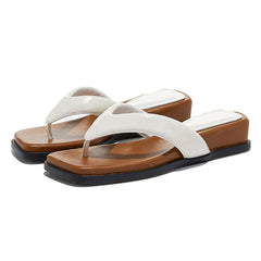 Chunky Wedge Sandals Luxury Leather Flats for Comfortable Flip-Flops Elegant Beach Sandals Slippers