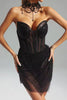 Luxury Strapless Solid Sleeveless See Through Diamond Evening Short Mini Dress
