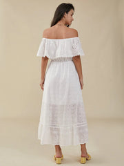 Crochet Lace Off The Shoulder High-low Short Sleeve Dress