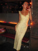 Casual Floral Halter Ruffle Pleated Print V-Neck Slim Fit Diagonal Cut Maxi Dress