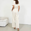 Simple Single Breasted Short Sleeve Shirt Collar Ankle Straight Jumpsuits