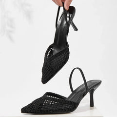 Mesh Brand Sandals Pumps Pointed Toe Elegant Slingback High Heel