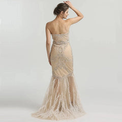 Strapless Mermaid Feathers Evening Dress