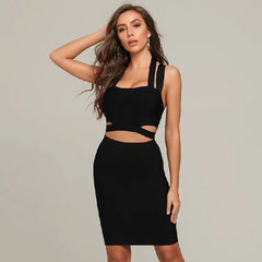 Halter Spaghetti Strap Hollow Out Evening Party Dress