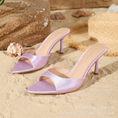 Luxury Satin Burgundy Slippers Pointed Toe High Heel