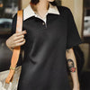 Color-Block Polo Collar Adjustable Waist Short Sleeve Preppy Style Dress
