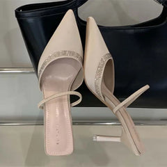 Luxury Satin Rhinestone Decorated Slide Heel