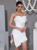 Elegant Strapless Above Knee Diamond 3D Flower Boutique Mini Dress