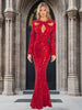 Elegant Long Sleeves Sequin O Neck Hollow Out Low Cut Formal Maxi Dresses