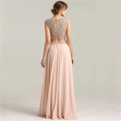 Crop Top Crystal Pearls Two Piece Prom Dress