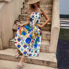 Casual Eye Catching Soft And Skin-Friendly Halter Printed Pocket Loose Midi Dress