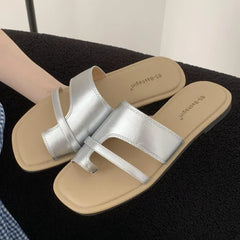 Square Toe Narrow Strap Flip Flops Outdoor Clip-toe Flat Sandals Comfortable Non-slip Vacation Beach Shoes