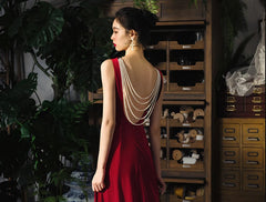 Luxury Backless Standard Prom Velvet Sleeveless Floor Length Dress