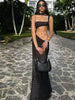Elegant Chest Wrapping Printed Sheath Long Robe And Scarf Split Maxi Dress
