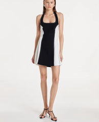 Patchwork Halter Sleeveless Bodycon Backless Streetwear Mini Dresses