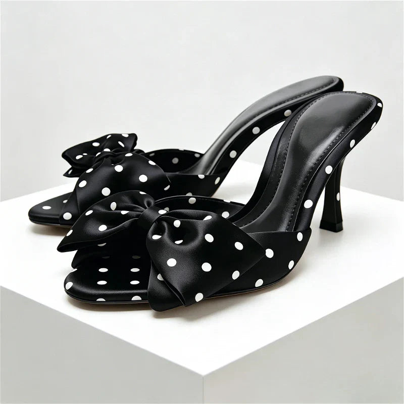Satin Polka Dot Butterfly Knot Decorative Heel