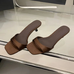 Open Toe Silk Slippers Thin Low Heel