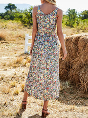 Slit Hem V-neck Strap Floral Print Dress