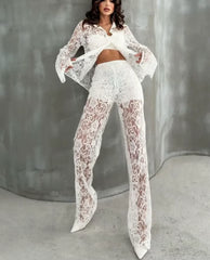 Loose Long Sleeve Shirt With High Waist Wide Pants Streetwear Two Pieces Set
