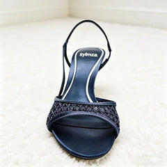 Novelty Blue Mesh-Weave Detail Heel