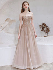 Evening Dress Short Sleeves Lace Up Sequins Formal Dress