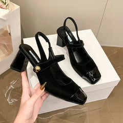 Leather Toe Block Heel
