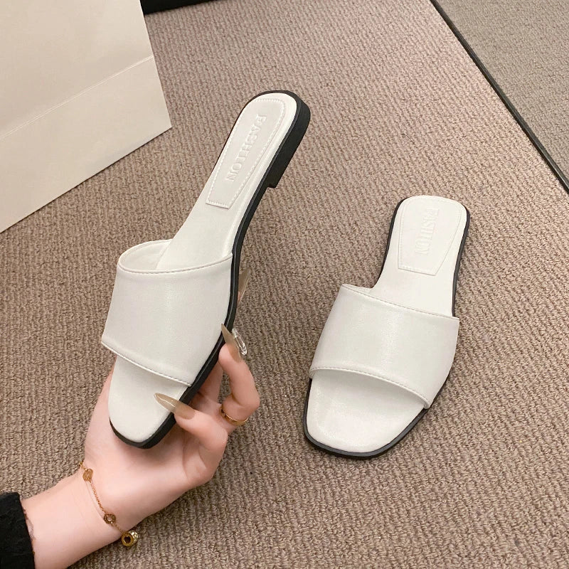 Minimalist Single Band Slide Sandals Solid Color Slippers  Outdoor Sandy Beach Open Toe Flat Shoes