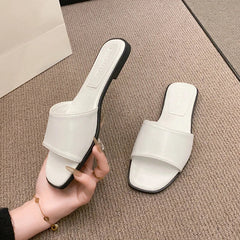 Minimalist Single Band Slide Sandals Solid Color Slippers  Outdoor Sandy Beach Open Toe Flat Shoes