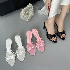 Open Toe Butterfly-knot Breathable Holes Mesh Slippers Thin High Heel