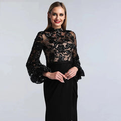 High Neck Sequined Mermaid Design Evening Dresses