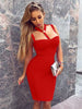 Elegant O-Neck Cut Out Above Knee Button Stretchy Elastic Bandage Dress